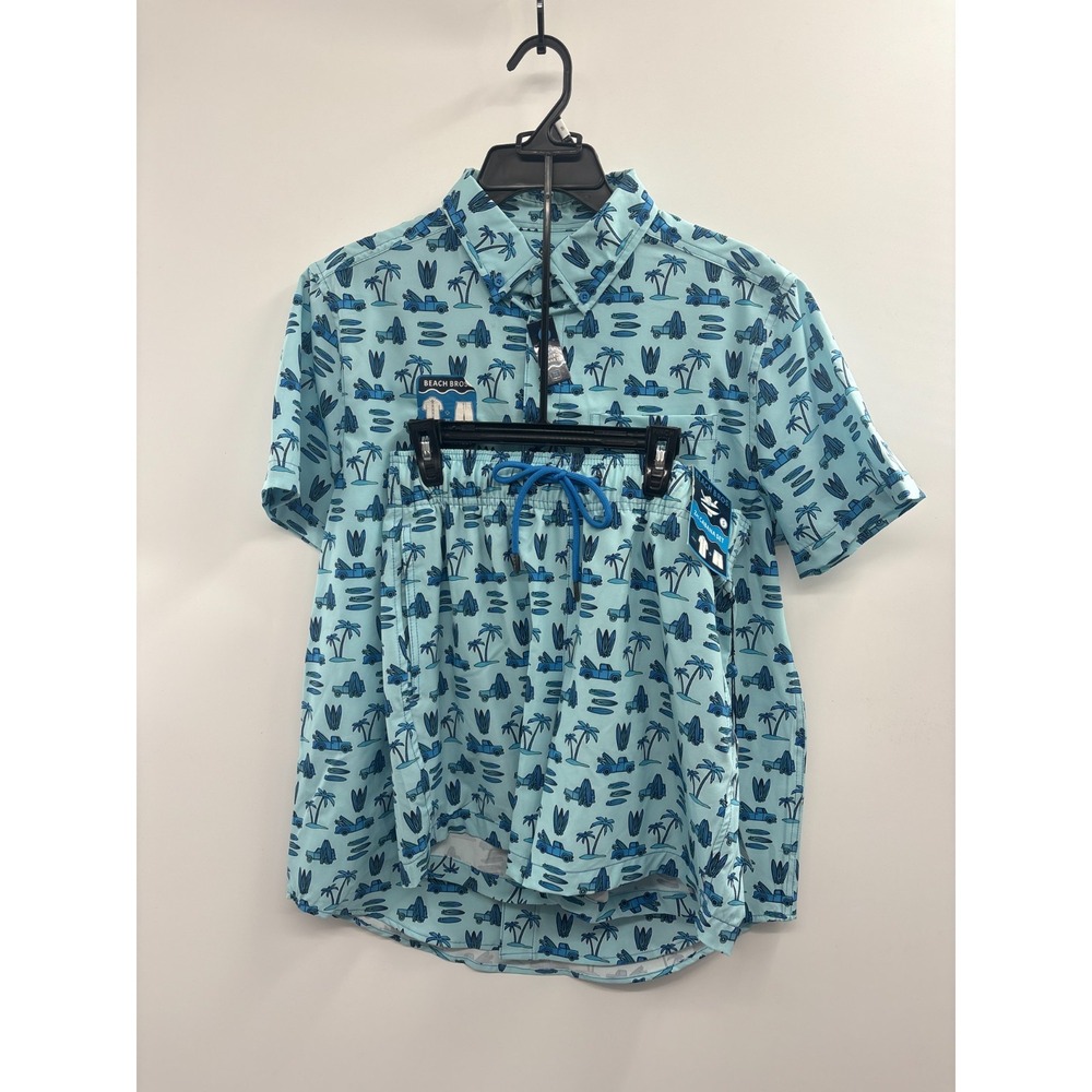 NWT Beach Bros. Stretch Cabana Shirt & Swim Trunk Set Boys Small Blue - 2-Pieces
